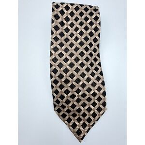 Tasso Elba Mens Silk Tie Black Tan Geometric Diamond Pattern Classic Necktie